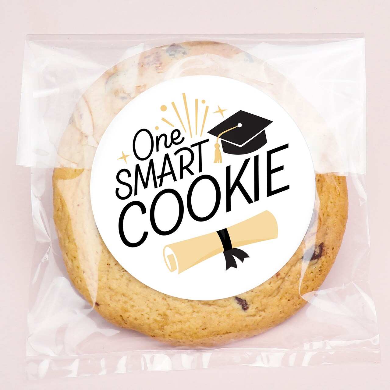 Big Dot of Happiness Black and Gold Grad One Smart Cookie Stickers & Clear Cookie Bags, Cellophane Treat Bags 4.25x7 Inches, Graduation Favor - 25 Ct